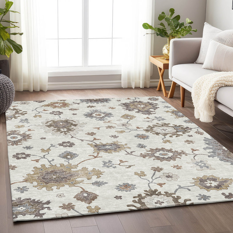 Premium Machine Washable Prisco Ivory Rug, Rectangle 8' x 10'