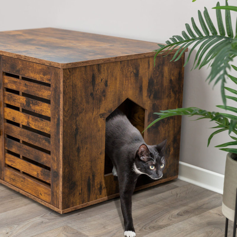 Rustic Brown Engineered Wood Hidden Litter Box Enclosure