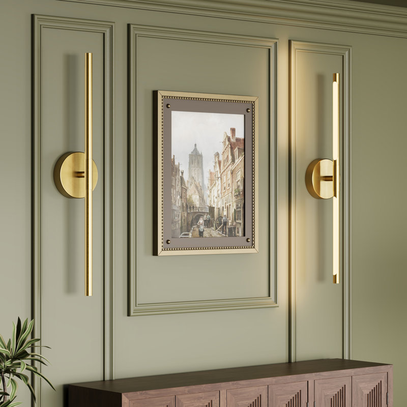 Battery Operated Wall Sconces with Remote Control, 24'' LED Flush Mounted Sconces, Matte Black/Gold