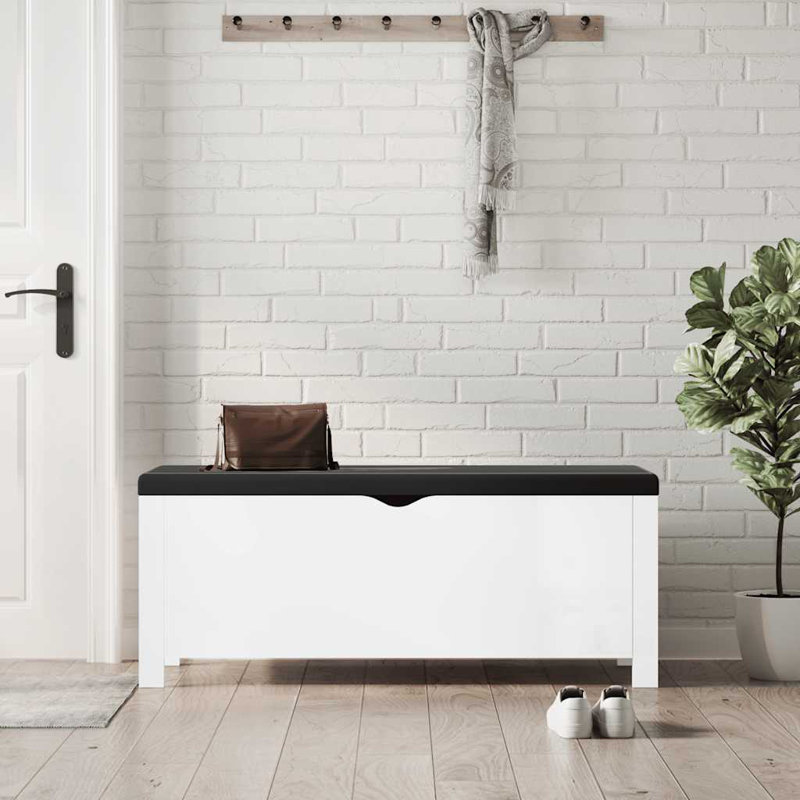 Banc de rangement en similicuir Atalfo, Noir, Blanc très luisant