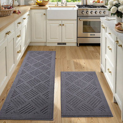 Kitchen Mats 2-Piece Non Slip,Absorbent Dirt-Resistant Machine Washable Rug for Laundry,Entry