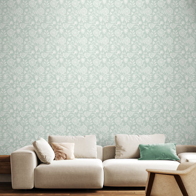 Evelyn Trail - Soft Petrol 10m Wallpaper