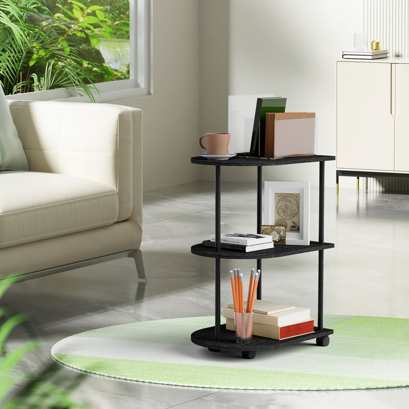 Black Semi-Circular Side Table with Wheels