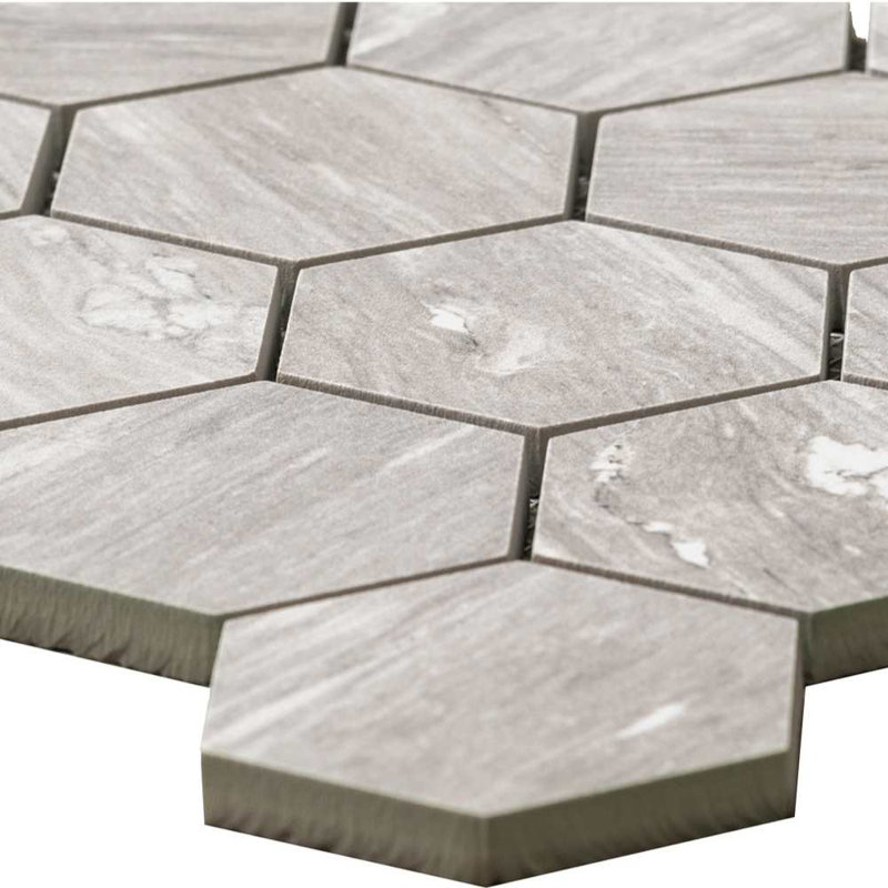 Stately Hex 11" x 14" Porcelain Mosaic Tile, Gray