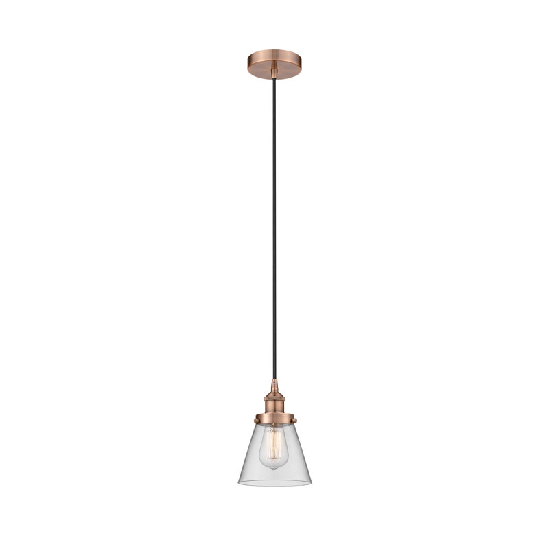 Mini-luminaire suspendu 1 lumière Cone, Clair, H 9,5 po x l 6,25 po x P 6,25 po, Cuivre