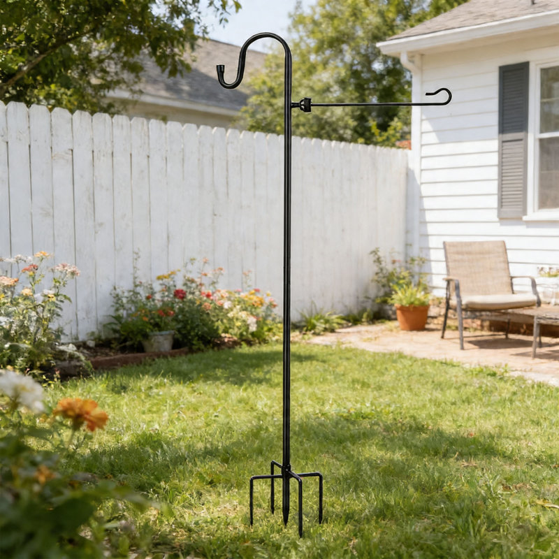 48" Garden Flag Stand with Shepherd Hook, Metal Flag Pole Holder with Tiger Clip & Spring Stoppers, Yard Stake for Lanterns, Bird Feeders & Seasonal Flags