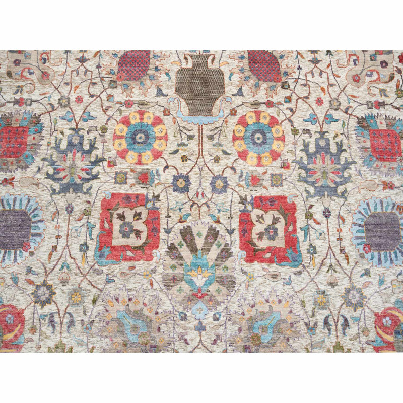 14'x14' Colourful Tebraz Vase Silk With Wool Hand Knotted Round Rug ED905CC167A64D5F83EAF9A7D72A6164