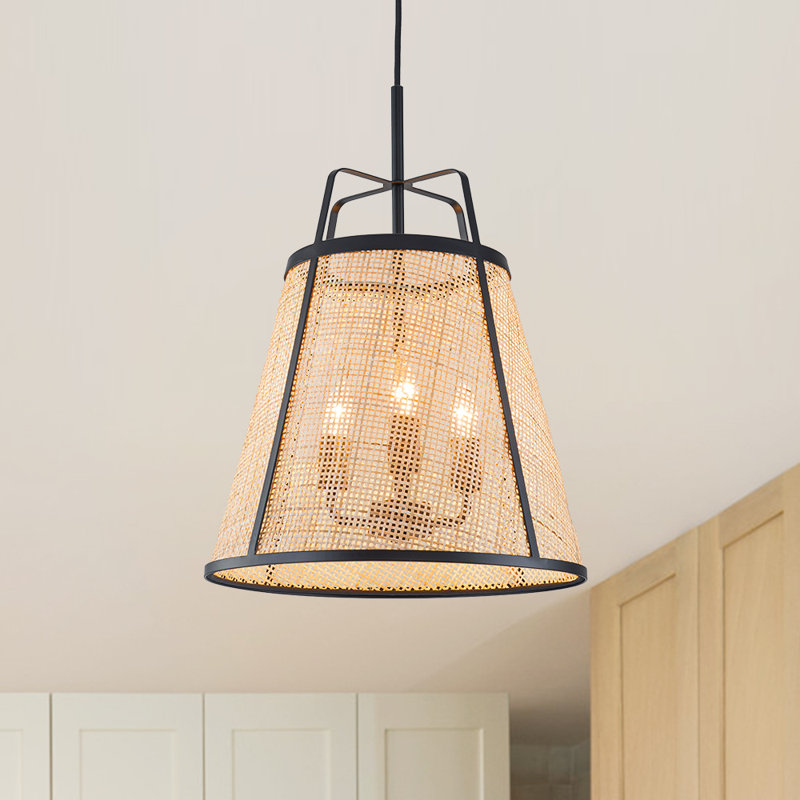 Luminaire suspendu conique en rotin 3 lumières