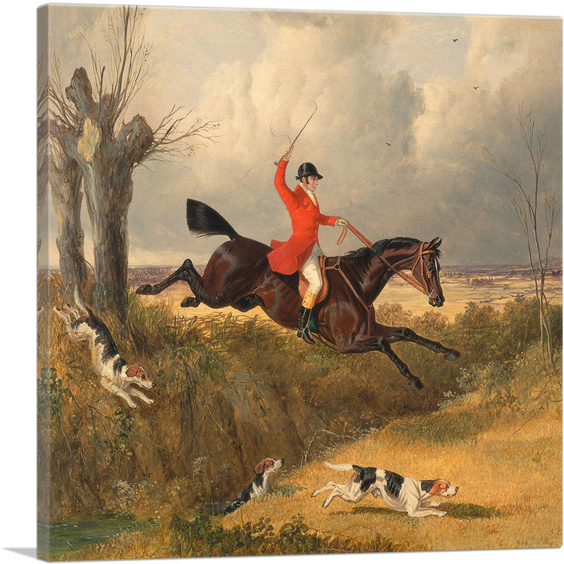 «Foxhunting Clearing a Ditch» par J.F. Herring, reproduction d'art sur toile tendue, H 26 po x l 26 po x P 1,5 po