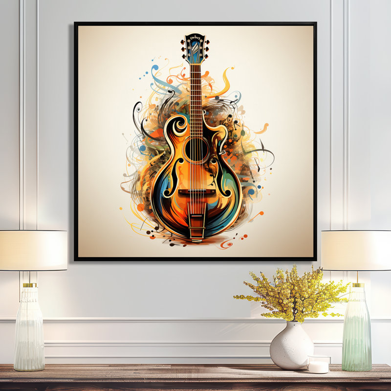 Otelia - musique, art mural, salon, Toile avec cadre flottant noir, H 36 po x l 36 po x P 1,5 po