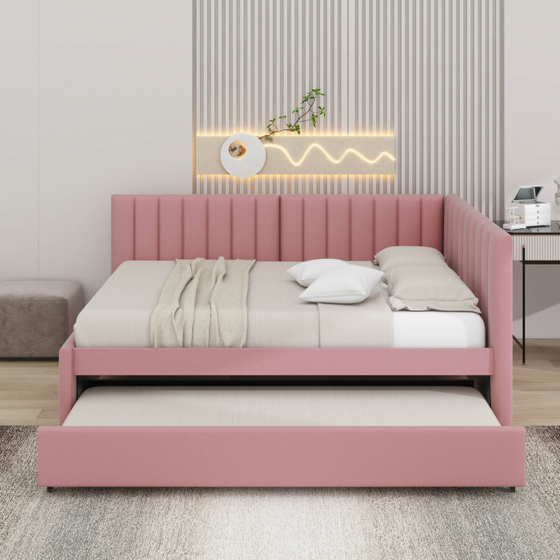 Lit de jour double avec lit gigogne, Rose