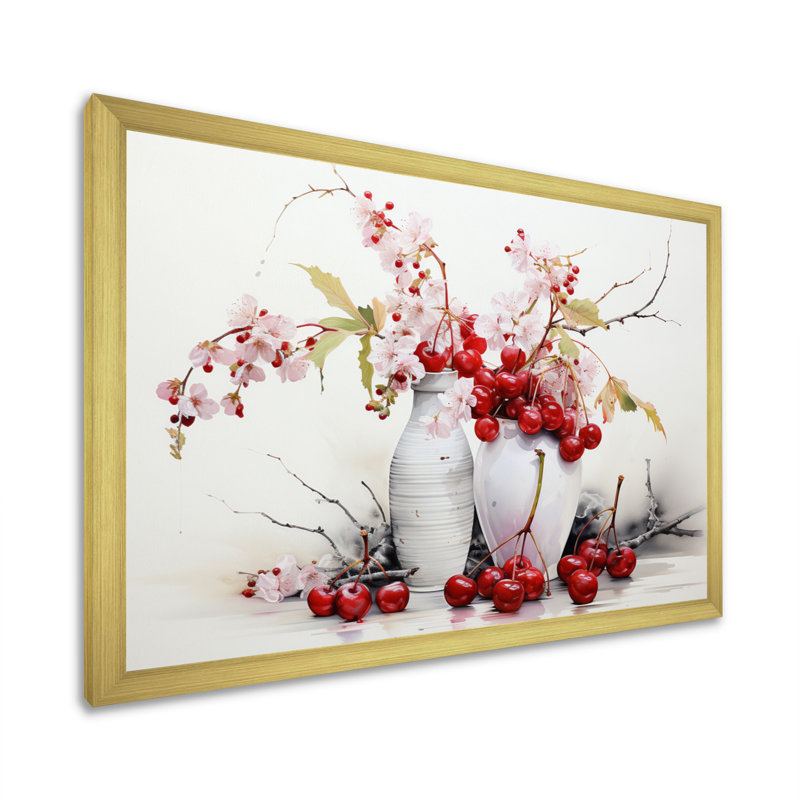 Cherry Simplicity - fruits, art mural, H 34 po x l 44 po x P 1,5 po, Cadre doré à une seule photo