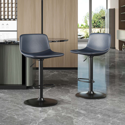 Ensemble de 2 tabourets de bar réglables, tabourets de bar pivotants de style Mid-Century, tabourets de bar industriels avec dossier et chaises de bar en cuir