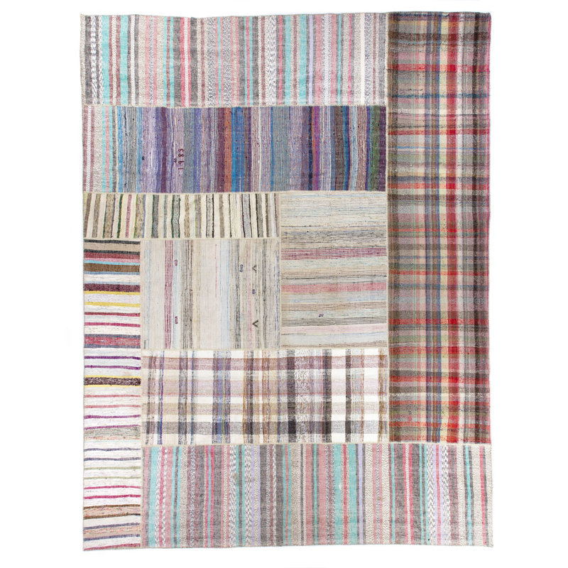 Tapis turc en coton rayé surdimensionné 13,3 x 17,4 pi