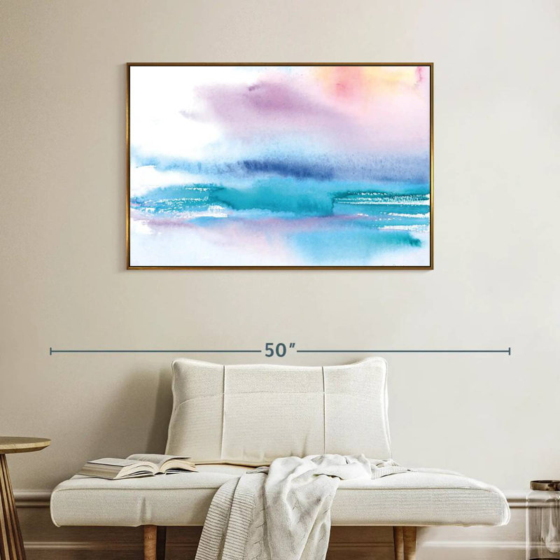Coucher de soleil délavé, Cadre flottant doré, 40 po x 27 po