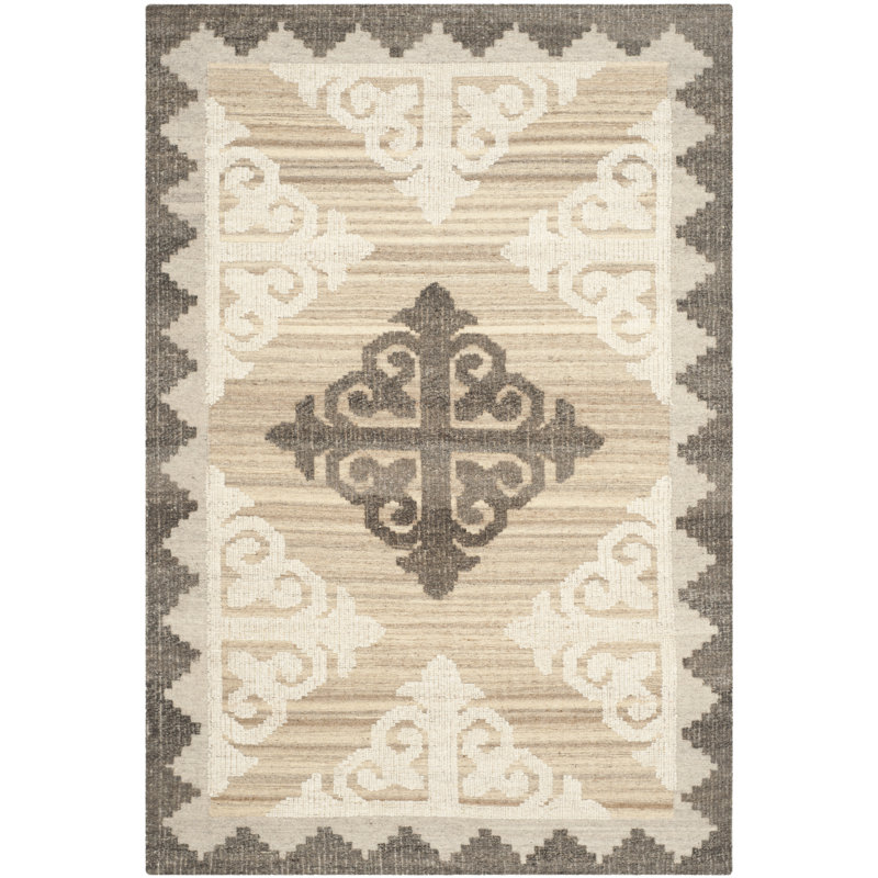 Tapis brun / gris anthracite en laine / coton noué à la main Alimatou, Rectangle 2 pi x 3 pi