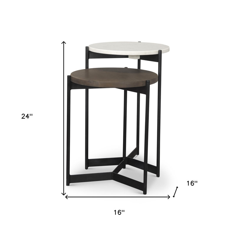 Ensemble moderne de deux tables gigognes en marbre brun foncé