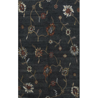 Himalayan Floral Area Rug in Black/Beige/Brown