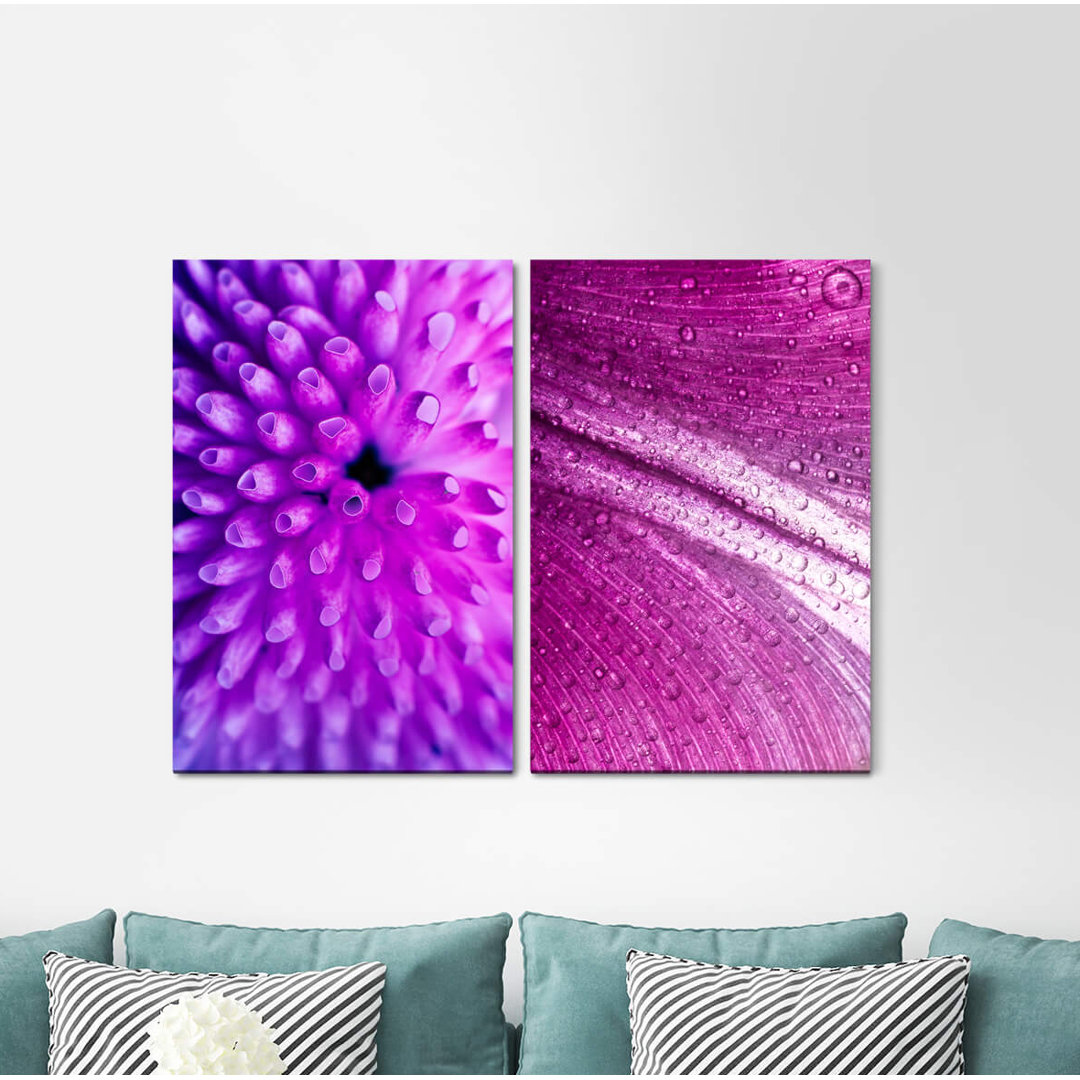 2-tlg. Leinwandbilder-Set - Grafikdruck „Coral Blossom Pink Violet Harmonious”