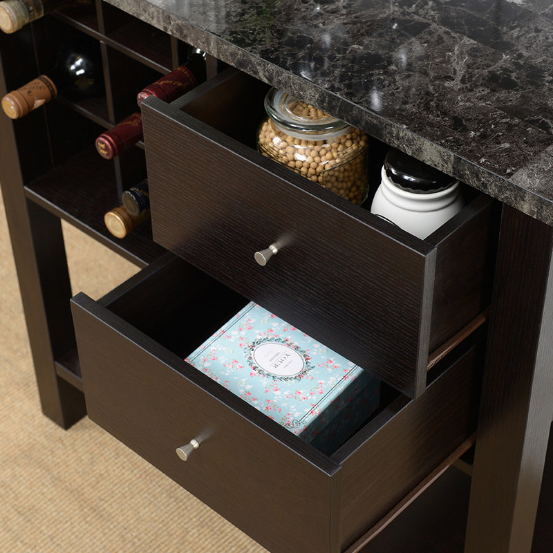 Armoire de boulanger en marbre / bois rouge avec trois tablettes, un compartiment à vin et deux tiroirs - avec 3 tablettes, beauté