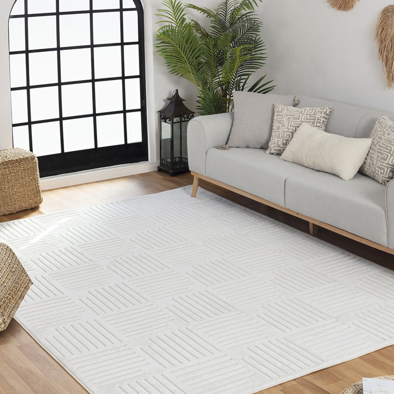 Milaim In- & Outdoor Scandi Modern Boho White Area Rug, Rectangle 200 x 275cm