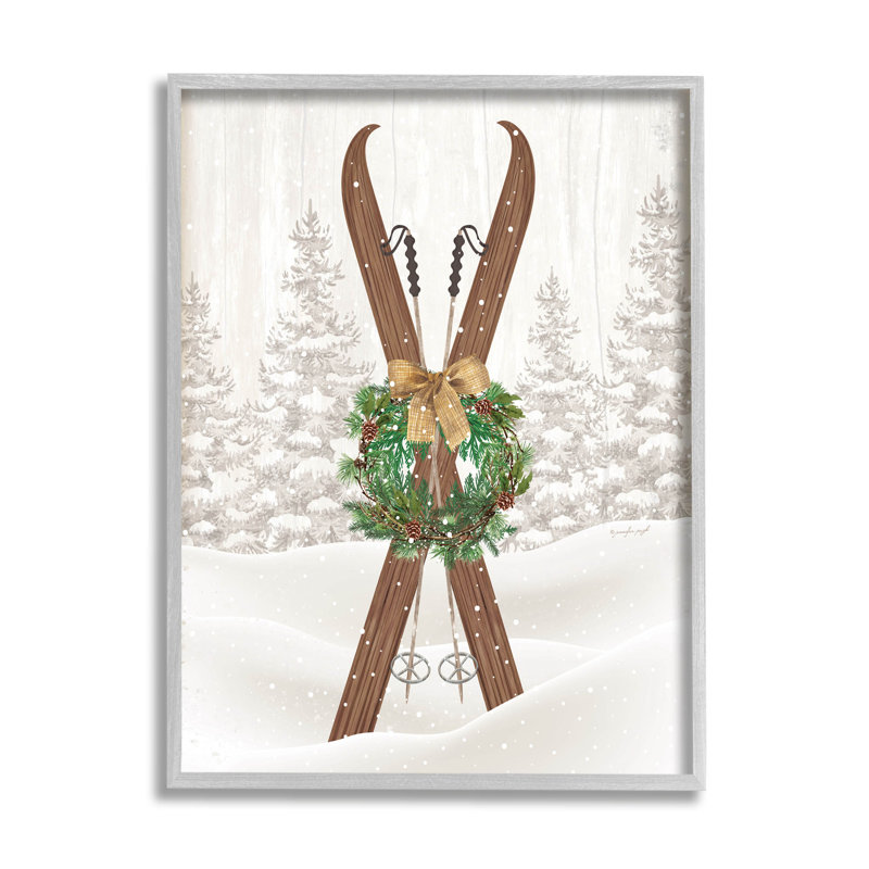 Couronne de vacances «Winter Skis» par Jennifer Pugh - impression sur bois, H 14 po x l 11 po x P 1,5 po