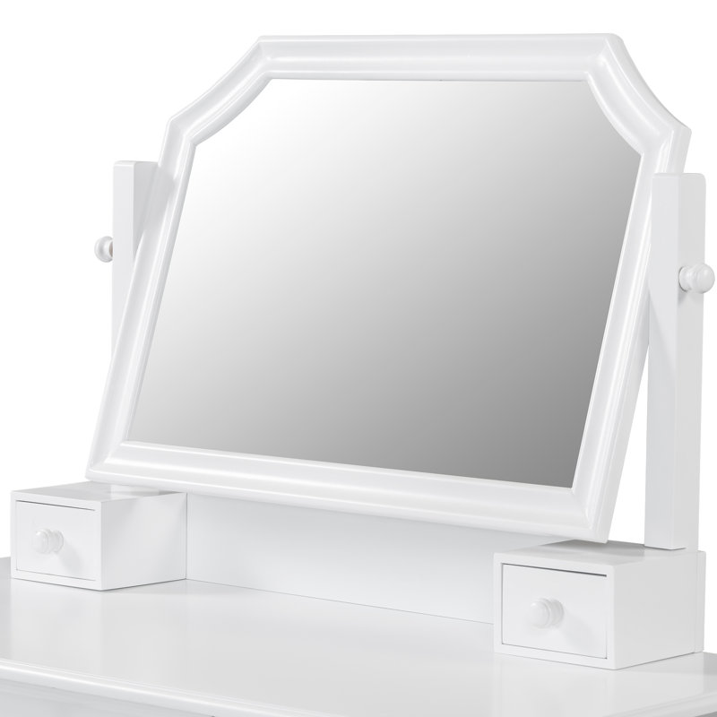 Meuble-lavabo de 44,4 po avec grand miroir réglable de 28,4 po, 5 tiroirs de rangement, 2 compartiments d'armoire, style contemporain blanc, bureau de dressage pivotant, armoires différentes, finition, table