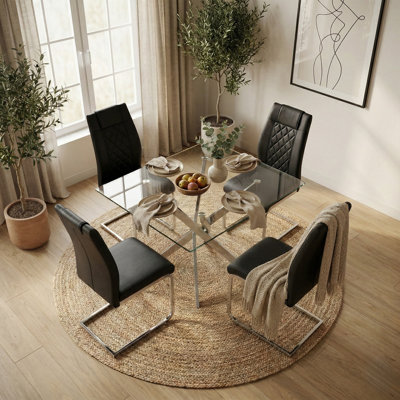 Ensemble de salle à manger rectangulaire en verre 36 po avec 4 chaises en porte-à-faux en faux cuir