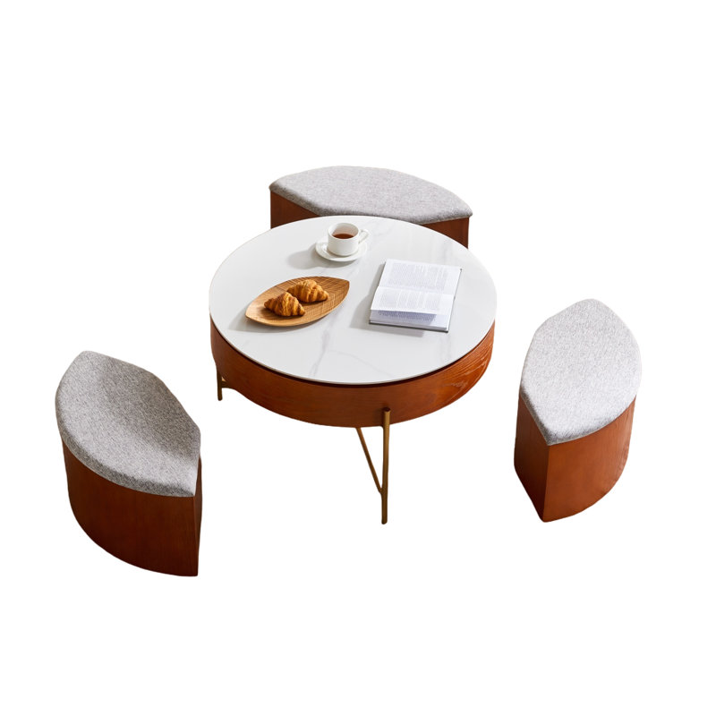 Rhuari 31.5" Multi-Functional Round Lift-Top Coffee Table with Nesting Stools