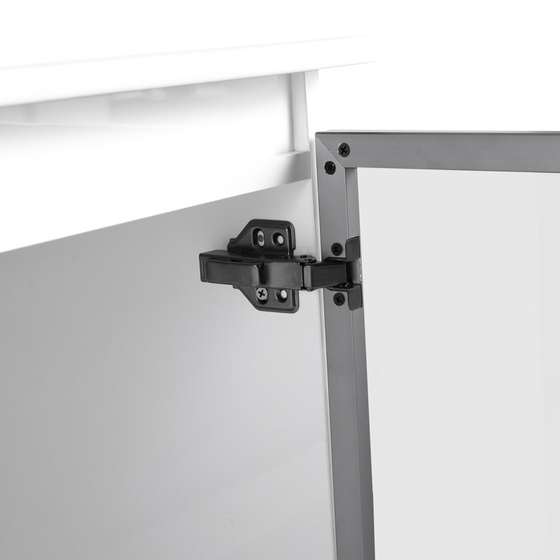 Meuble-lavabo 36 po blanc brillant avec 1/2 porte en verre gris, fonction de fermeture en douceur, contreplaqué à personnaliser - lavabo non inclus 2 portes modernes, meuble-lavabo, demi-porte