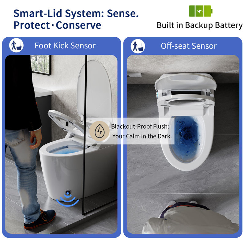 One-Piece Smart Toilet with Foot Sensor, Self-Cleaning Nozzle, Heated Seat & Remote Control, Elongated