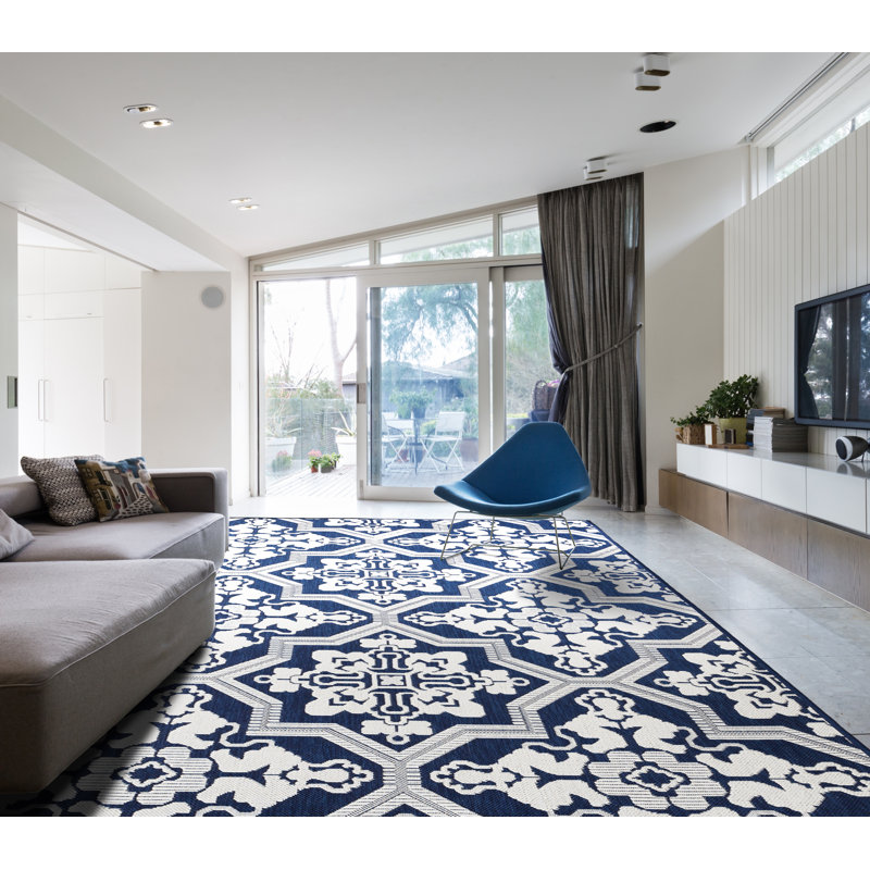 Tapis d'intérieur / extérieur bleu marine Sylacastr, Rectangle 8 pi x 10 pi