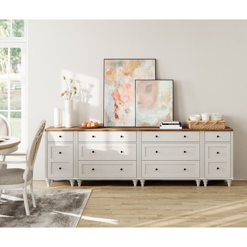 Ensemble de chambre à coucher 2 pièces, commode 6 tiroirs deux-en-un et ensemble de 2 tables de chevet avec station de recharge