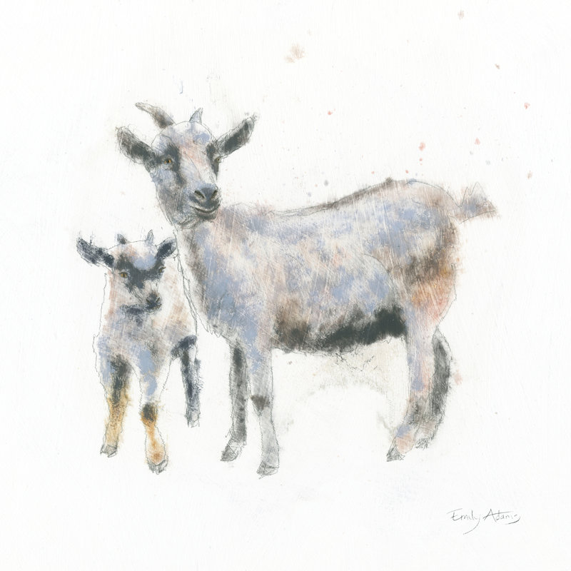 «Goat and Kid» par Emily Adams - reproduction d'art sur toile tendue, H 20 po x l 20 po