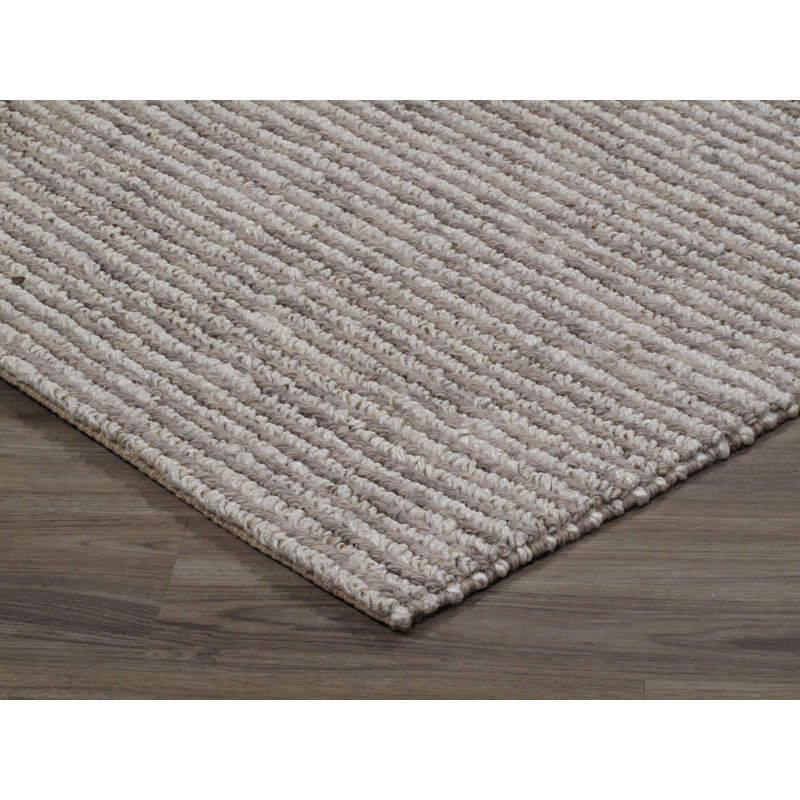 Tikka Striped Hand-Knotted Oyster Area Rug, Rectangle 10' x 14'