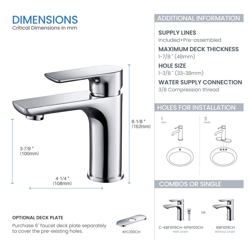 Tender Single-handle Bathroom Faucet with Drain Assembly, Chrome