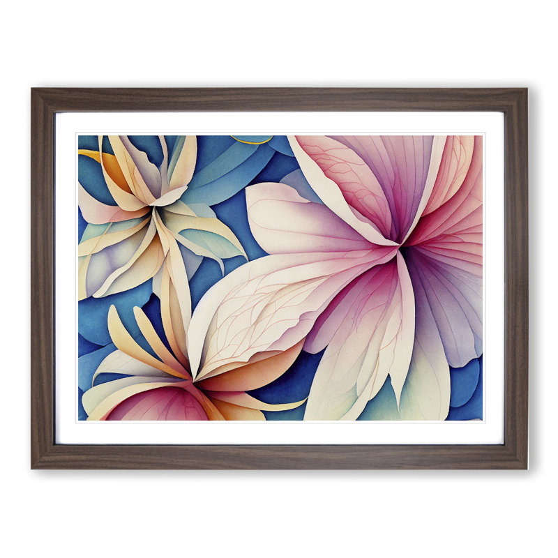 Resplendent Flowers - Single Picture Frame Painting, 25cm H x 34cm W x 2cm D, Walnut Framed