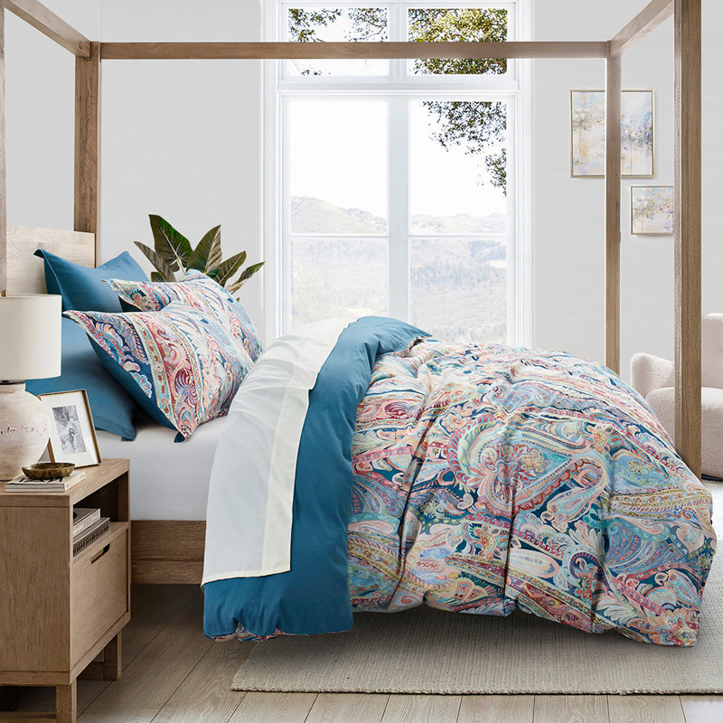 Paisley Damask Medalions Duvet Cover Set, Blue Paisley/Damask, King Duvet Cover + 2 King Pillow Shams