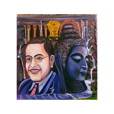 Dr. B. R. Ambedkar avec le Bouddha Gautam | Huile sur toile | Par Devida Bagade