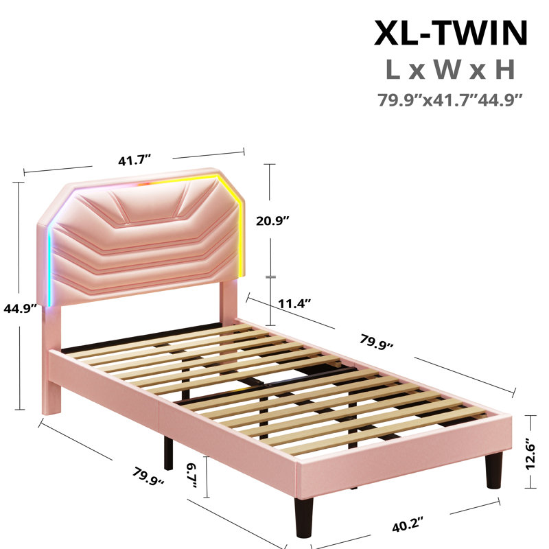 Bed Frames With Lighted Headboard, Twin XL, Pink