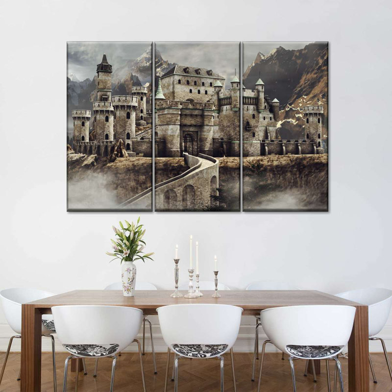 Château médiéval, reproduction d'art sur toile, H 20 po x l 33 po x P 1,25 po