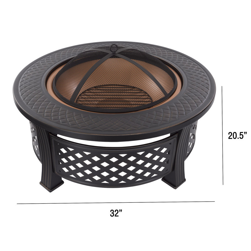 32" Black Powder Coated Steel Round Fire Pit Table