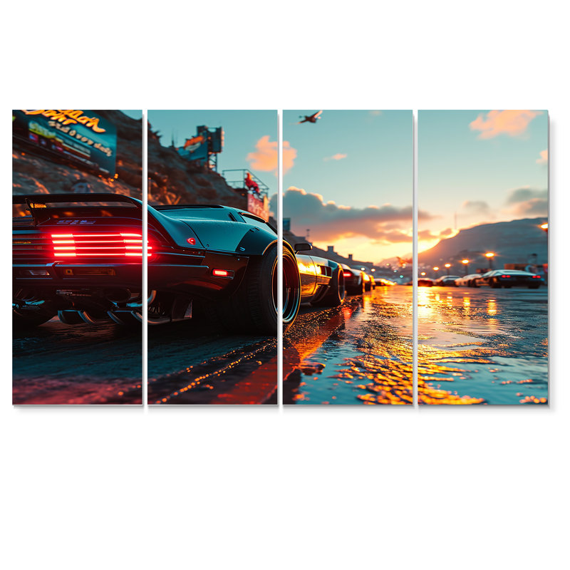 «High Speed Sportscar Monaco Street Race», art mural voiture exotique, 4 pièces, H 28 po x l 48 po