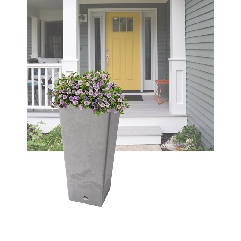 Valencia Tall Charcoal Composite Square Planter with Drainage Holes