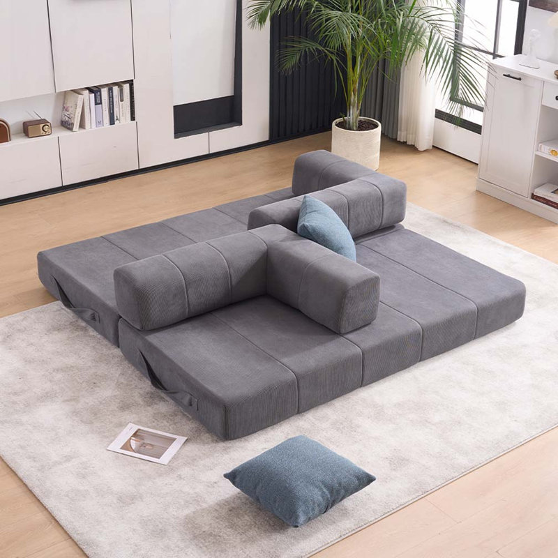 Boneless Folding Sofa Bed, 78.5" Convertible Couch Bed with 2 Pillows, Fold Out Couch, Foam Spring Floor Mattress, Futon Couch for Living Room, Office, Apartment