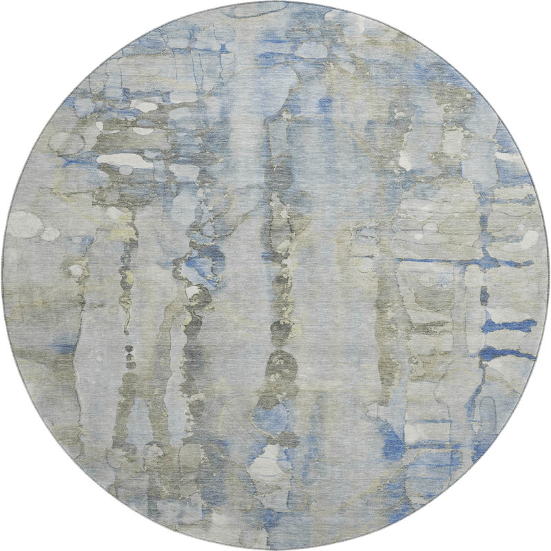 Premium Machine Washable Mayfield AMF2120 Abstract Rug, Sky, 8' Round