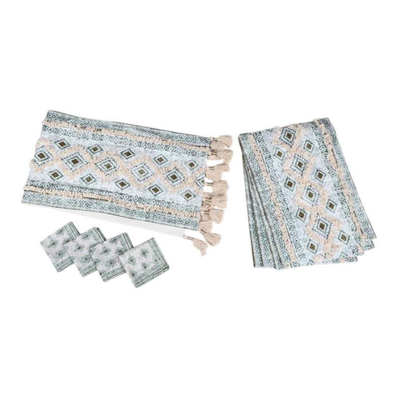 Ensemble de linge de table en coton Bungalow Rose fait à la main Sea Diamonds (ensemble pour 4)