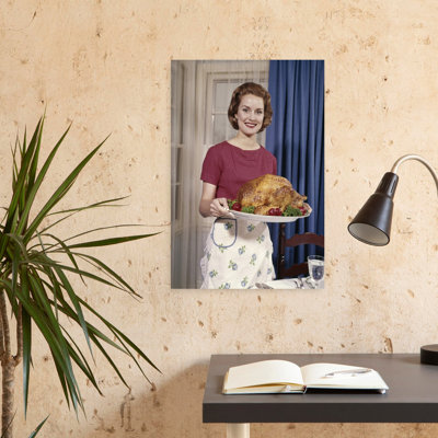 1960S Smiling Woman Serving Thanksgiving Turkey Dinner Classic Retro Vintage Bird Autumn Portrait Wall Art