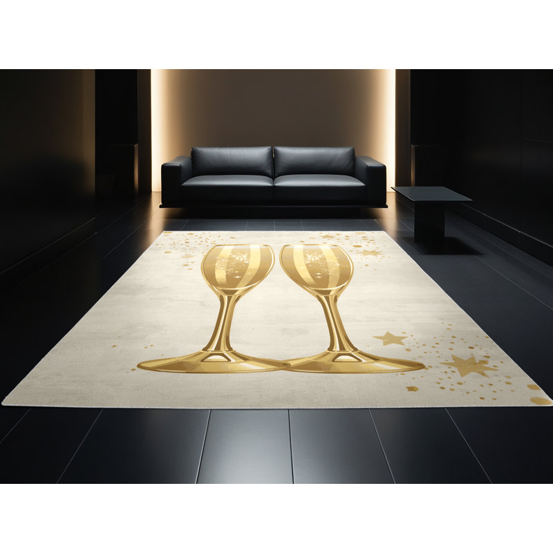 Soft Plush Escarcega New Years Modern & Contemporary Abstract Area Rug in Beige – White Binding, 5x8