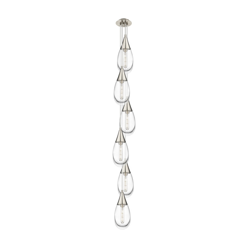 Luminaire suspendu grappe 6 lumières Stoltzfus, Transparent, Nickel satiné brossé